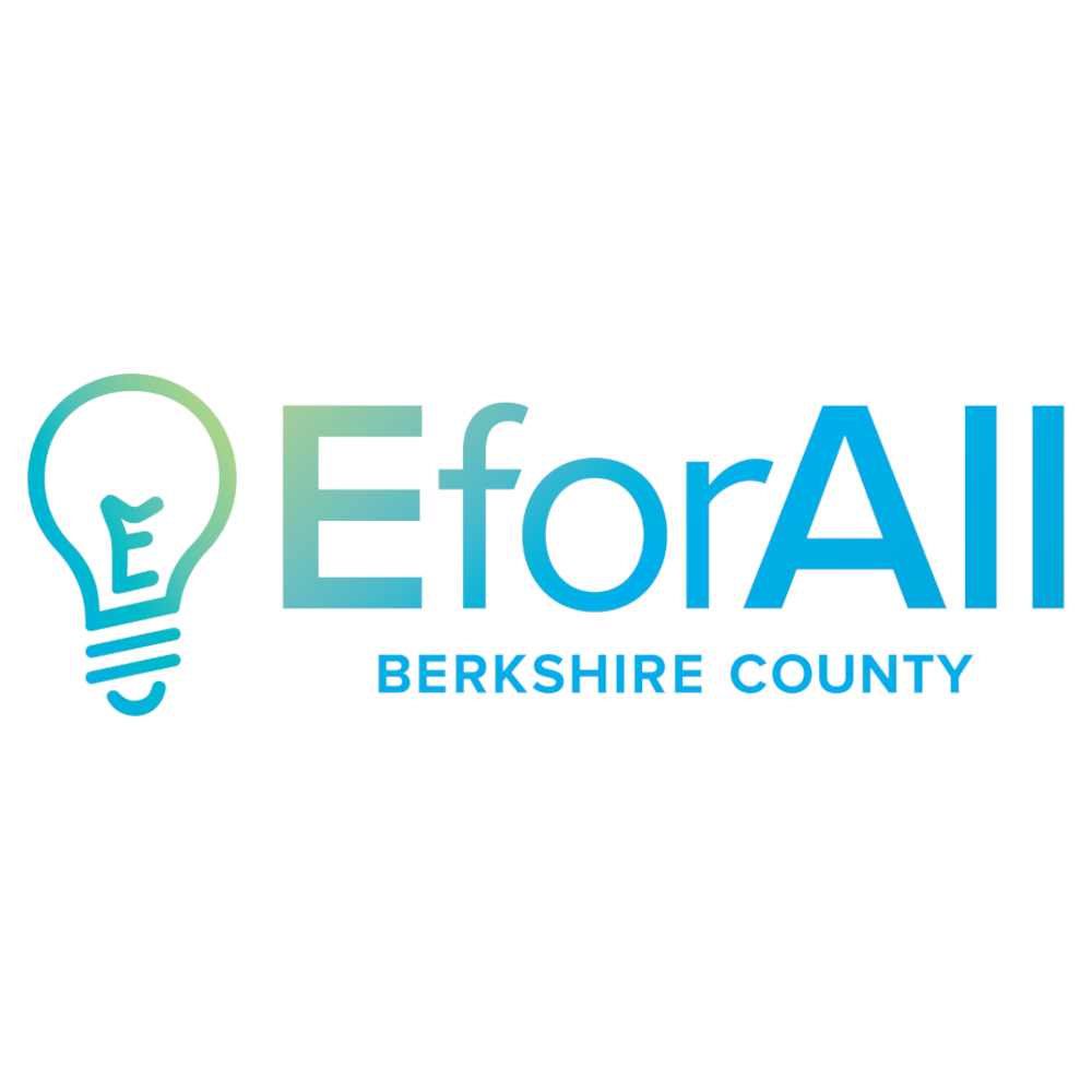 The EforAll Berkshire County logo, featuring a stylized light bulb with the letter "E" inside and gradient blue-green text.