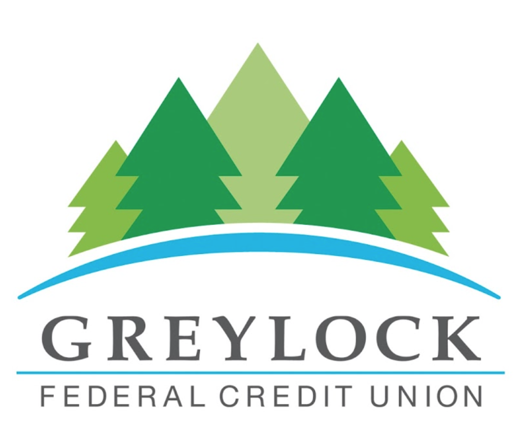 Logo of Greylock Federal Credit Union, featuring green mountain-like trees above a blue curved line, with the company name in bold text.